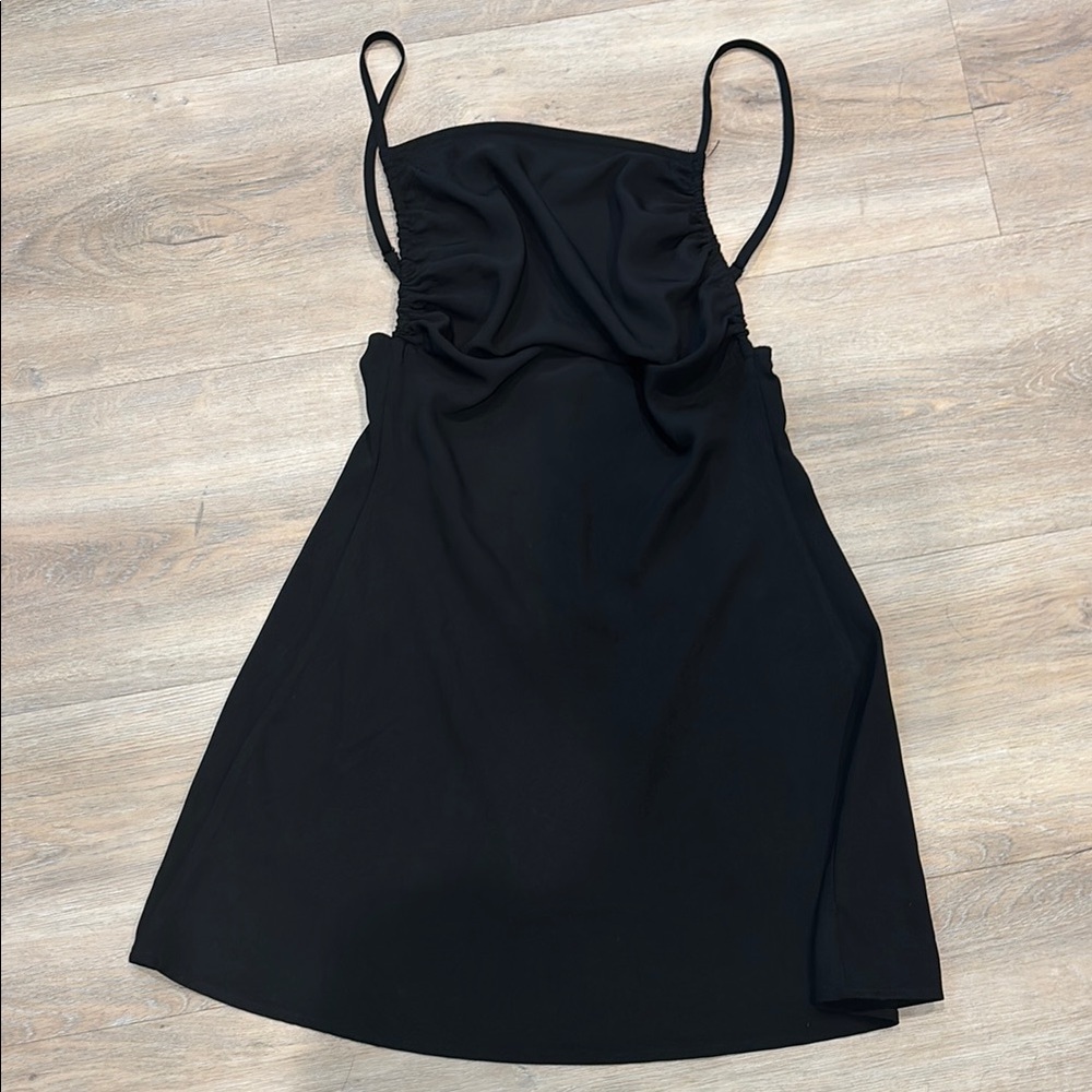 REMAMED BLACK OPEN BACK TANK MINI DRESS